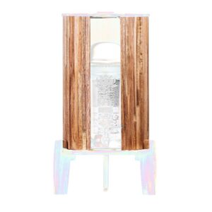 Eleganter Wasserfilter-Standspender von Lotus Vita mit einem Gehäuse aus Akazienholz als Lichtschutz, das einen Glasbehälter freilegt.